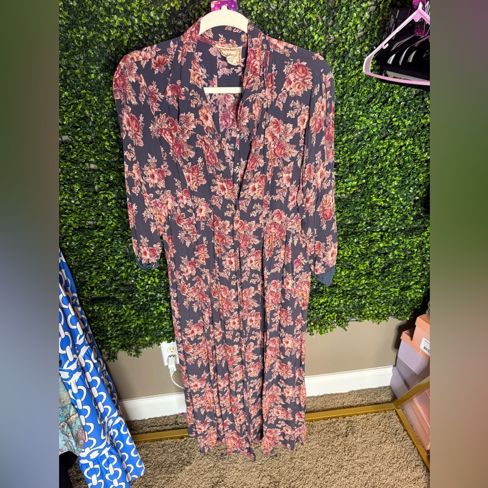 April Cornell Floral Dress in Rich Burgundy and Navy
